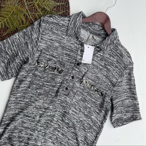 NWT ASOS Womens Dress Black White Tweed Shift Fringe Pockets 6 - Picture 1 of 9